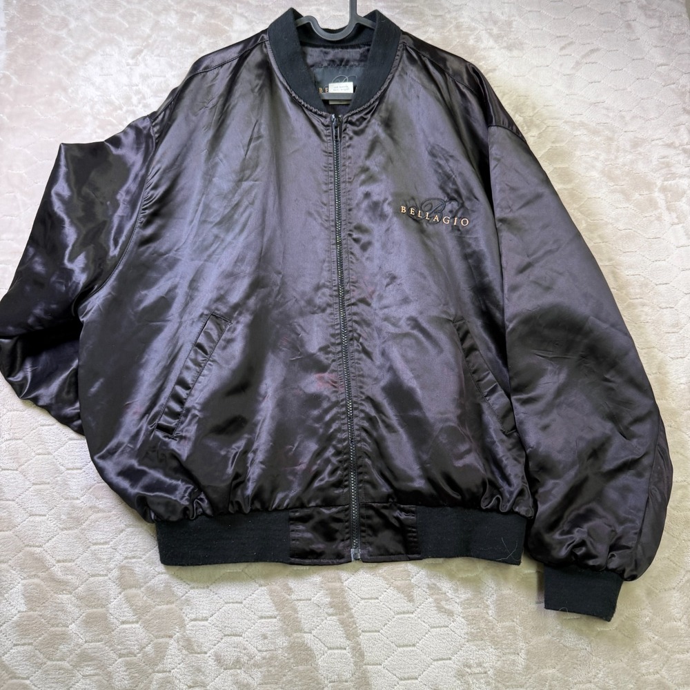 VTG Bellagio Mens Black Satin Bomber Jacket XL 8810 Authentic Valet Made in USA